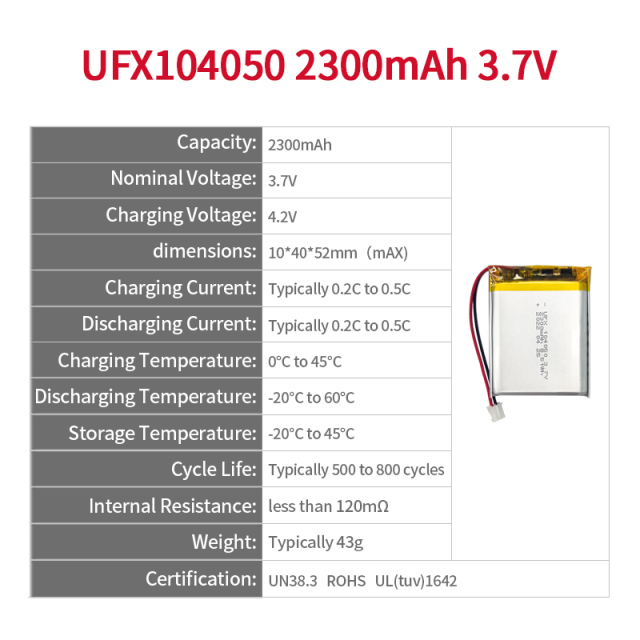 중국 폴리머 리튬 이온 셀 공장 테이블 램프 충전식 배터리 생산 UFX 405050 1000mAh 3.7V KC CB UL 인증 이차전지