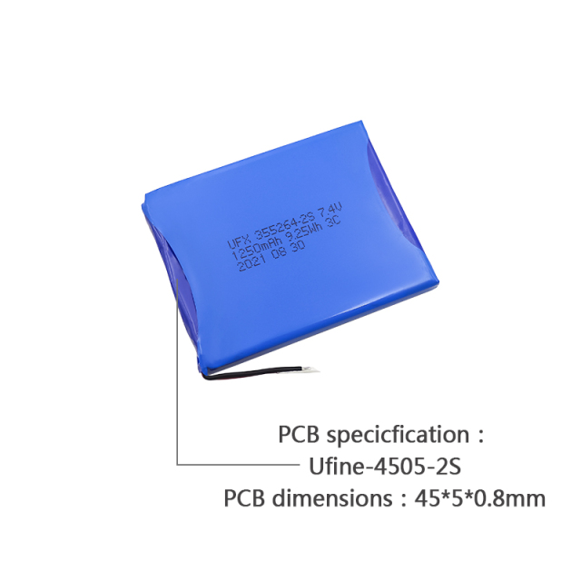 리튬 셀 공장 스마트 홈 충전식 배터리 공급 UFX 355264-2S 1250mAh 7.4V 안전 리포 배터리