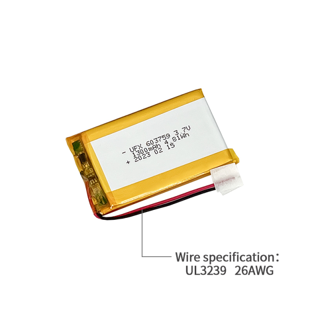 China Lipo Cell Manufacturer Custom for Massager High Voltage Battery UFX 603759 1300mAh 3.7V High Quality Rechargeable Battery