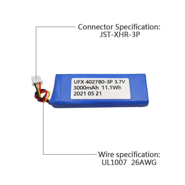 China Lipo Cell Manufacturer Custom for Massager High Voltage Battery UFX 402780-3P 3000mAh 3.7V High Quality Rechargeable Battery