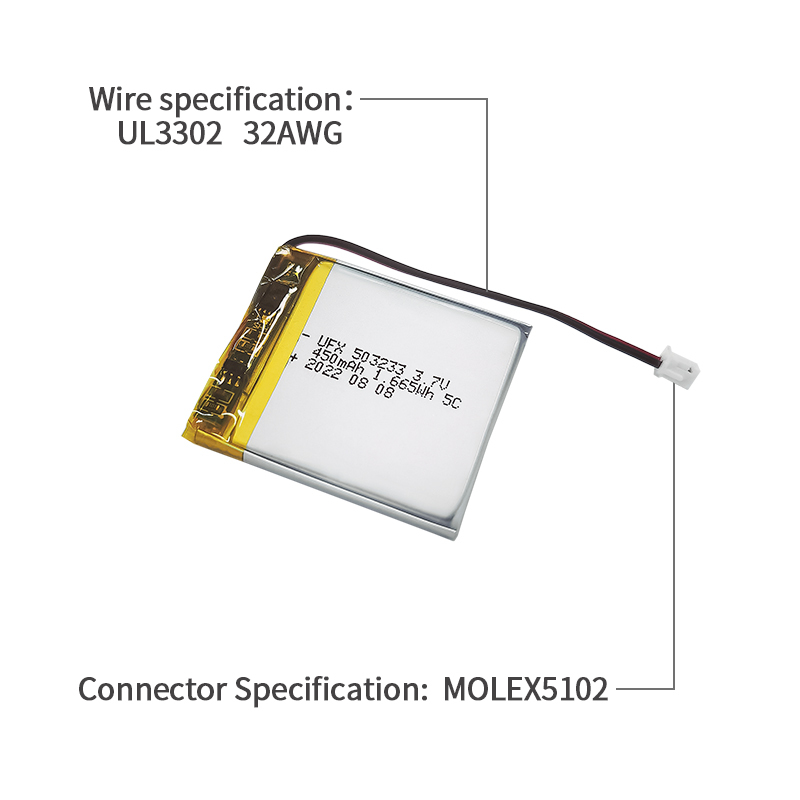 Lipo Cell Manufacturer Customized VR Glasses Battery UFX 503233 450mAh 3.7V 5C Discharge Battery Pack
