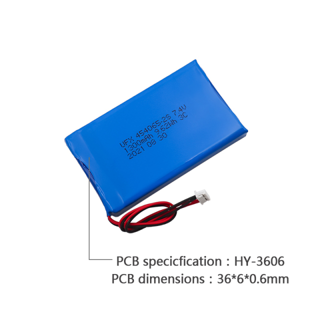 중국 리튬 이온 전지 공장 도매 스마트 도어록 배터리 UFX 454065-2S 1300mAh 7.4V 리튬 이온 배터리 팩