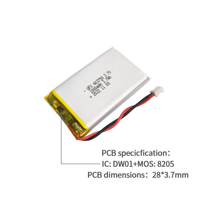 중국 리튬 이온 전지 제조업체 맞춤형 공기 청정기 배터리 UFX 654065-5C 1900mAh 3.7V 5C 방전 배터리 팩