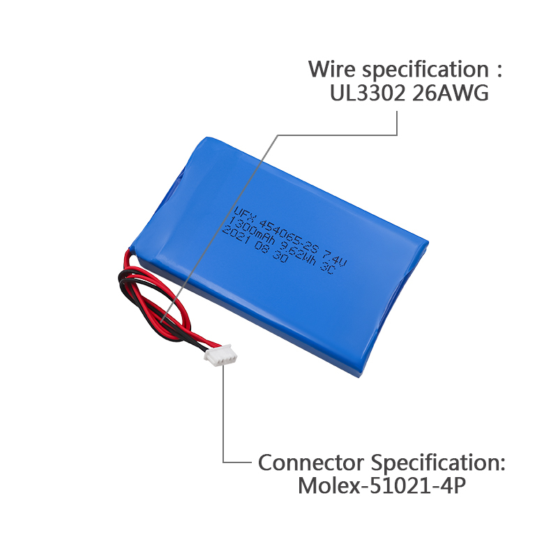 중국 리튬 이온 전지 공장 도매 스마트 도어록 배터리 UFX 454065-2S 1300mAh 7.4V 리튬 이온 배터리 팩