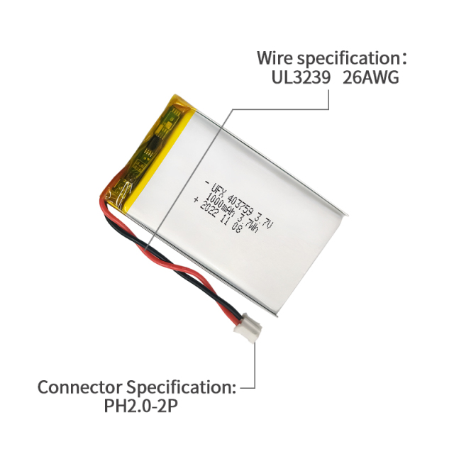 중국 리튬 이온 전지 제조업체 맞춤형 공기 청정기 배터리 UFX 654065-5C 1900mAh 3.7V 5C 방전 배터리 팩
