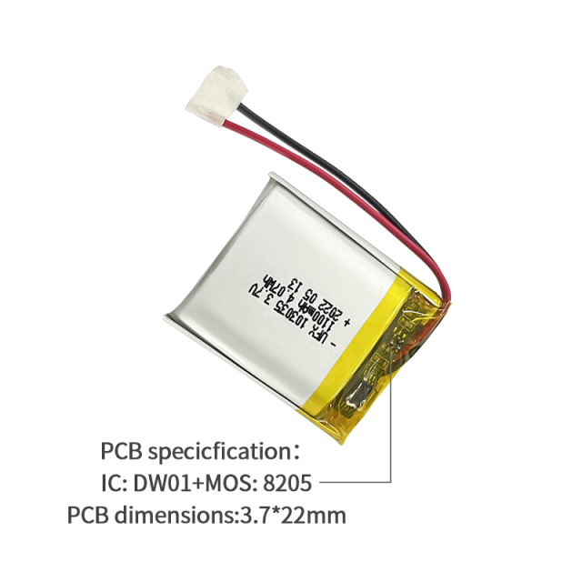 중국 리튬 이온 전지 제조업체 맞춤형 공기 청정기 배터리 UFX 103035 1100mAh 3.7V  방전 배터리 팩