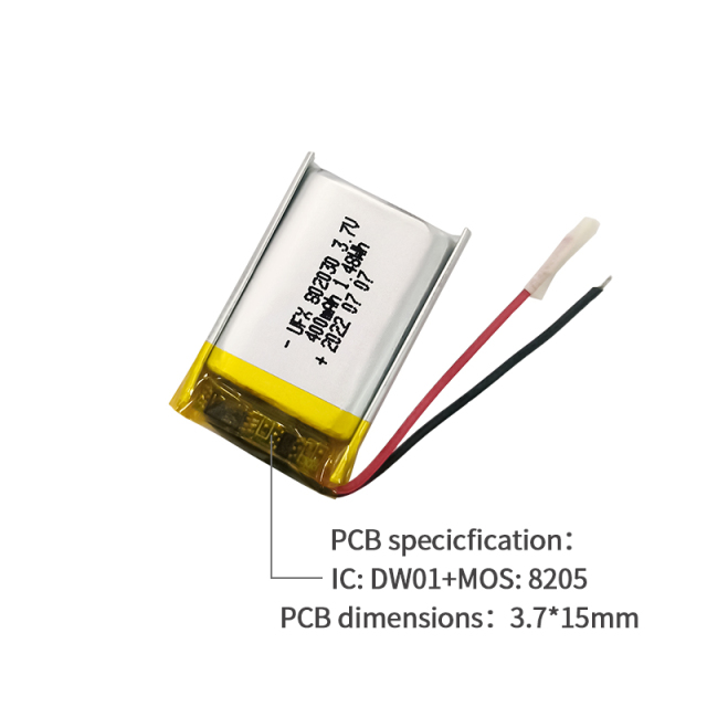 중국 리튬 이온 셀 공장 맞춤형 지문인식 잠금장치용 배터리 UFX 802030 400mAh 3.7V 충전식 Li-po 배터리