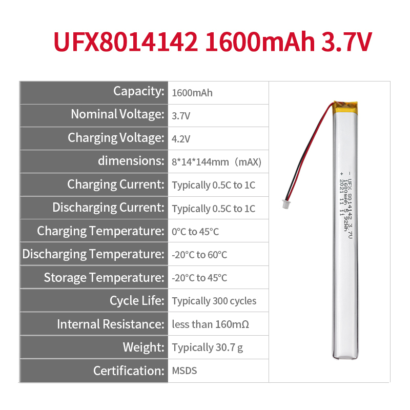 China Lithium-ion Polymer Cell Manufacturer Professional Customized Special-shape Battery UFX 8014142 1000mAh 3.7V Li-ion Polymer Battery Pack