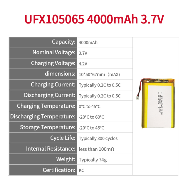 China Polymer Lithium-ion Cell Manufacturer Hot Selling Batteries for Medical Equipment UFX903090 4000mAh 3.7V Rechargeable Li-po Battery