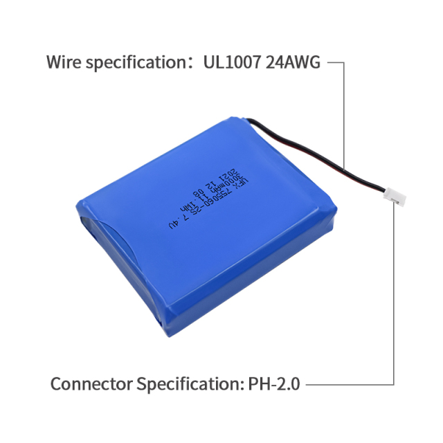Lithium-ion Rechargeable Cell Factory Wholesale Digital Device Lipo Battery UFX 755060-2S 3000mAh 7.4V Safety Lipo Battery
