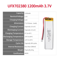 Li-ion Polymer Battery Pack Custom Laser Pointer Battery UFX 702380 1200mAh 3.7V Li-polymer Battery Pack
