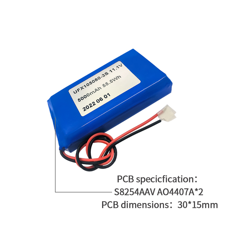 중국 리튬 이온 전지 제조사 마이크 배터리 도매 UFX 105080 3S 5000mAh 11.1V 미니 리튬 폴리머 배터리