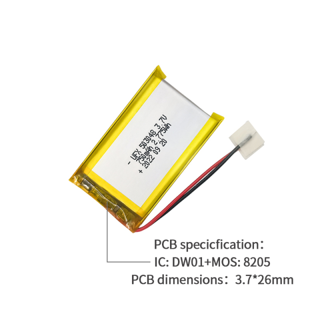 리튬이온 폴리머 셀 공장 맞춤형 미용 장치 리튬 이온 폴리머 배터리 UFX 503048 750mAh 3.7V 재충전형 배터리