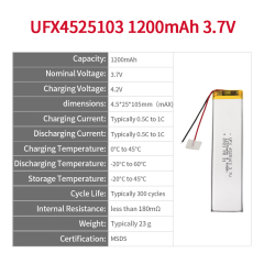 리튬 이온 충전식 전지 공장 조명용 전지를 공급하다 UFX 4525103 1200mAh 3.7V 충전식 리튬 폴리머 배터리