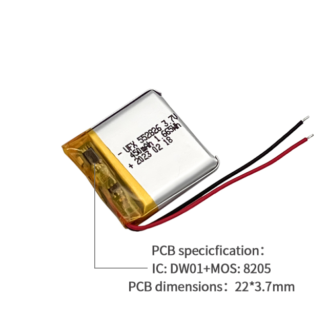 중국 리튬 이온 전지 제조업체 맞춤형 공기 청정기 배터리 UFX 552826 450mAh 3.7V 방전 배터리 팩