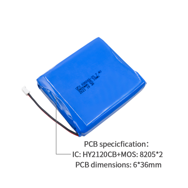 중국 리튬 이온 전지 제조사 공기 청정기용 맞춤형 리튬 이온 폴리머 배터리 UFX 696066-2S 3400mAh 7.4V 리튬 폴리머 배터리