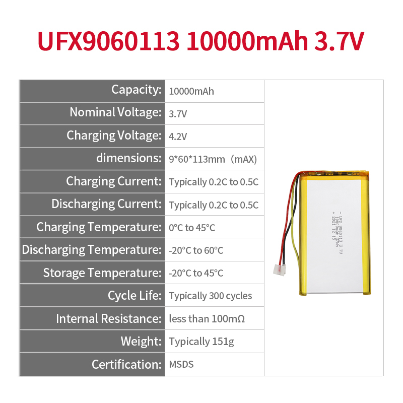 리튬 전지 공급업체 도매 공기 청정기 배터리 UFX 9060113 10000mAh 3.7V 충전식 리튬 이온 배터리