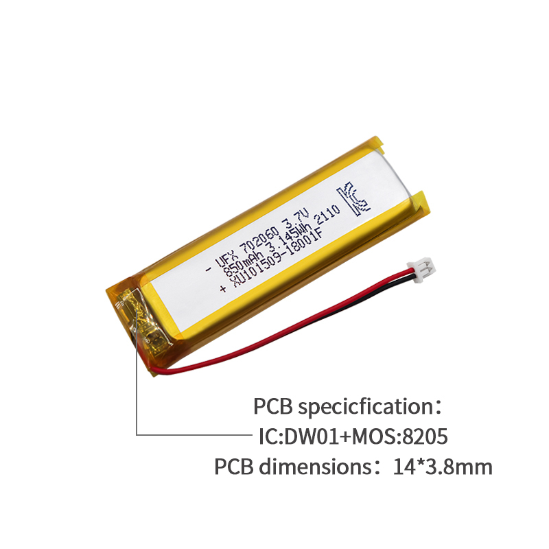 충전식 리튬이온 셀 제조업체 도매 충전식 배터리 UFX 702060 850mAh 3.7V 리튬 이온 폴리머 배터리 팩