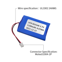 전문 리튬 이온 셀 공장 맞춤형 충전식 배터리 UFX 603448 1100mAh 3.7V 고품질 충전식 배터리