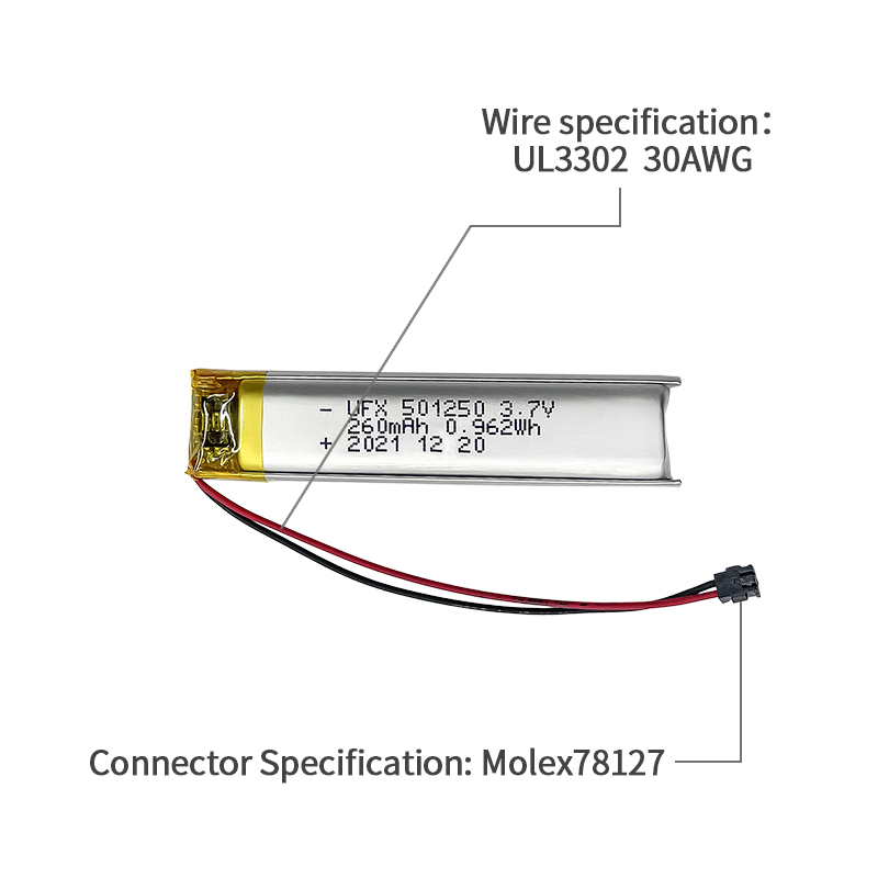 중국 리튬 이온 전지 제조사 커스텀 리딩 펜 배터리 UFX 501250 260mAh 3.7V 충전식 리튬 폴리머 배터리