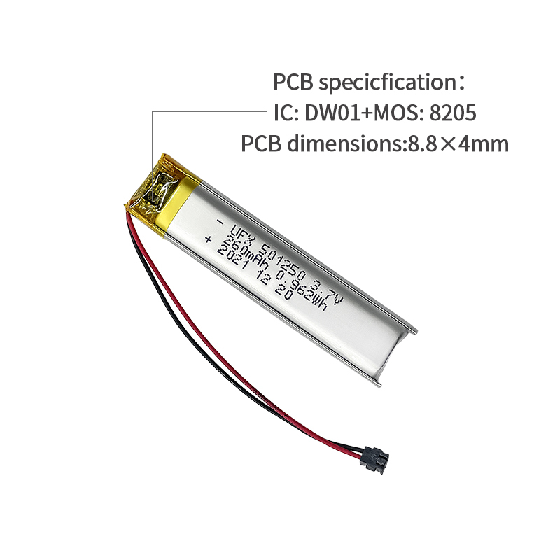 중국 리튬 이온 전지 제조사 커스텀 리딩 펜 배터리 UFX 501250 260mAh 3.7V 충전식 리튬 폴리머 배터리