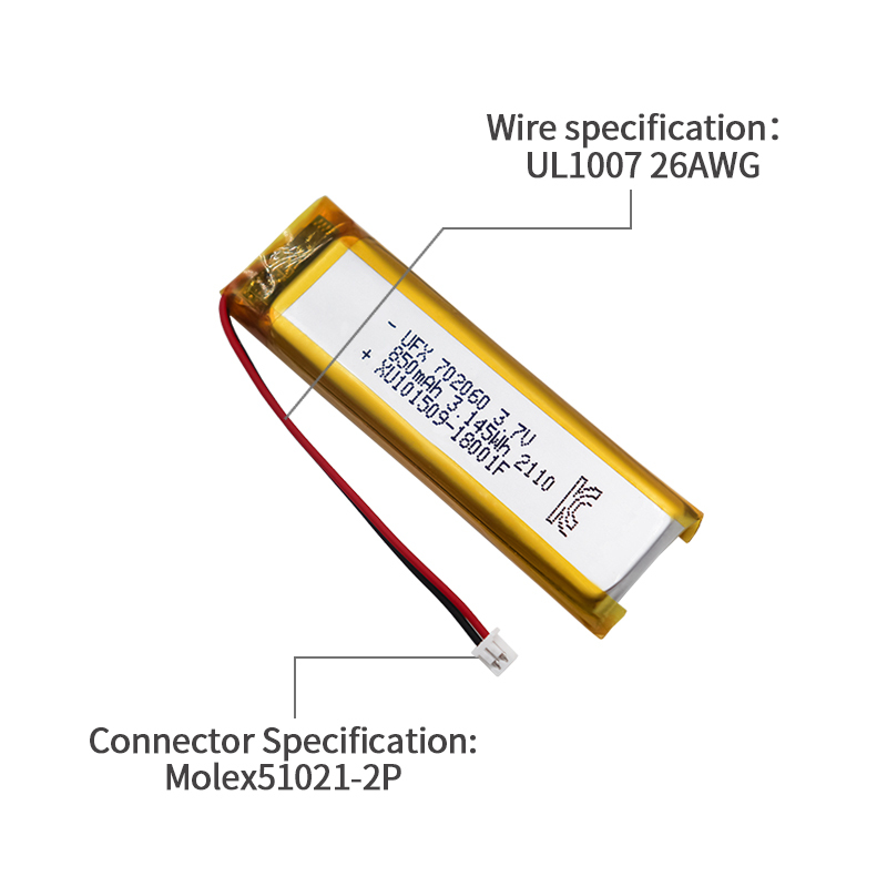 충전식 리튬이온 셀 제조업체 도매 충전식 배터리 UFX 702060 850mAh 3.7V 리튬 이온 폴리머 배터리 팩