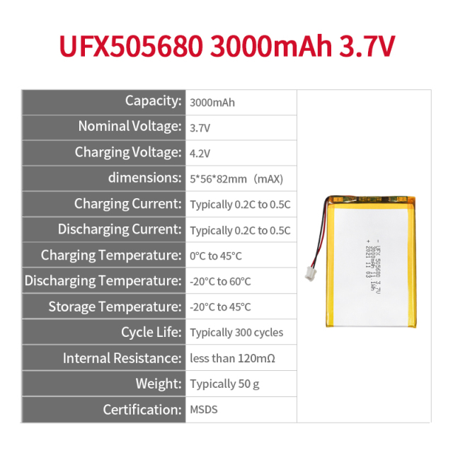 전문 리튬 이온 셀 공장 웨어러블 기기용 2차전지 도매업 UFX 505680 3000mAh 3.7V 고품질 충전식 배터리