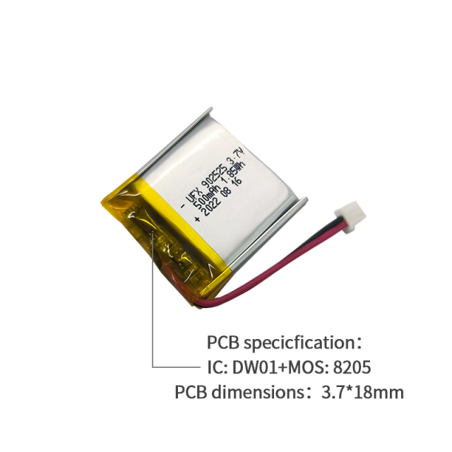 중국 폴리머 리튬 이온 셀 공장 스마트 홈 충전식 배터리 공급 UFX 902525 500mAh 3.7V 충전식 전지