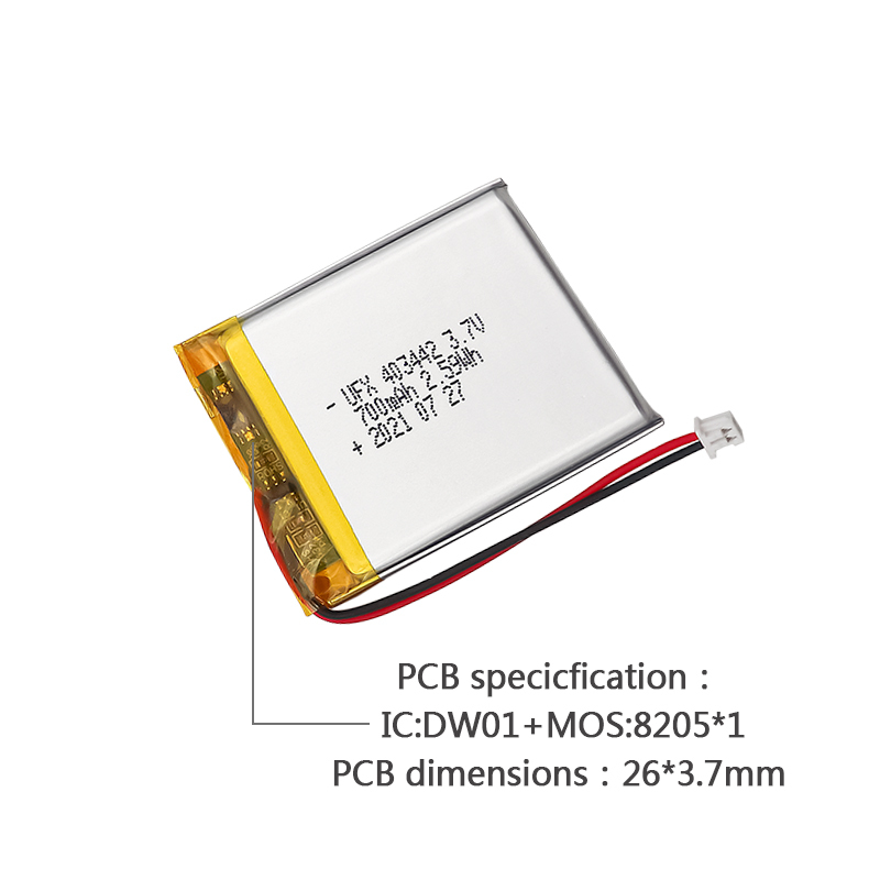 중국 리폴리머 전지 제조업체 스마트 안경 배터리 공급 UFX 403442 700mAh 3.7V 재충전형 배터리 팩