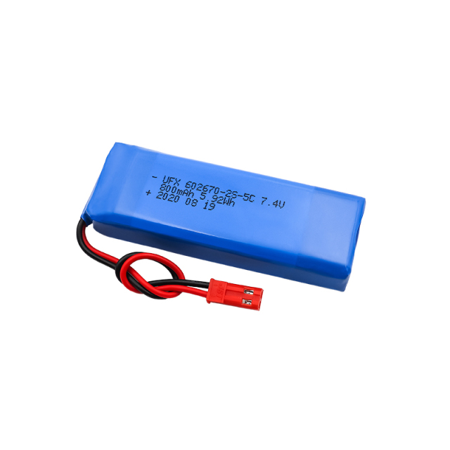 전문 리튬 이온 셀 공장 도매 조명 장치 배터리 UFX 602670-2S-5C 800mAh 7.4V 5C 방전 배터리 팩