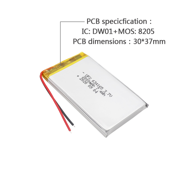 Lipo Cell Manufacturer Wholesale Medical Wearable Equipment Rechargeable Battery UFX 634165 2000mAh 3.7V Rechargeable Lithium-polymer Battery Pack