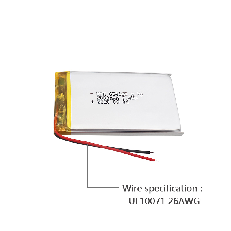 Lipo Cell Manufacturer Wholesale Medical Wearable Equipment Rechargeable Battery UFX 634165 2000mAh 3.7V Rechargeable Lithium-polymer Battery Pack