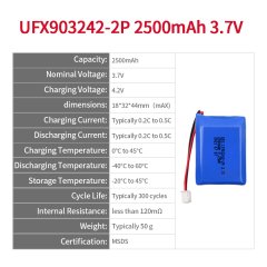China Lithium-ion Polymer Cell Factory Assemble Battery UFX 903242-2P 2500mAh 3.7V Rechargeable Lipo Battery
