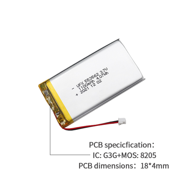 중국 배터리 공장 맞춤형 출입문 카드 배터리 UFX 553562 1100mAh 3.7V 안전 리튬 배터리