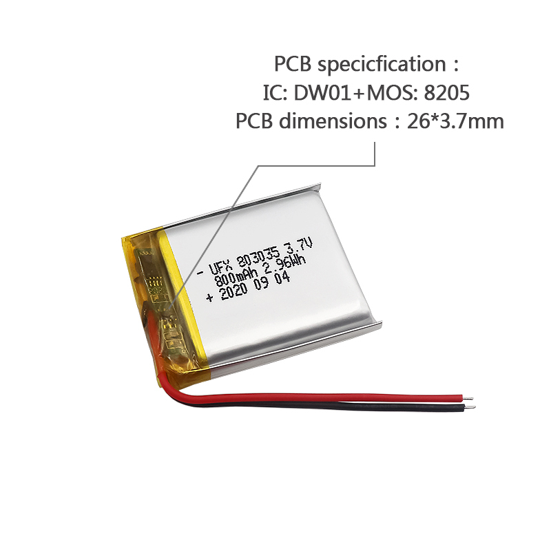 중국 폴리머 리튬 이온 셀 공장 의료장비용 인기 상품 배터리 UFX 803035 800mAh 3.7V 재충전형 배터리