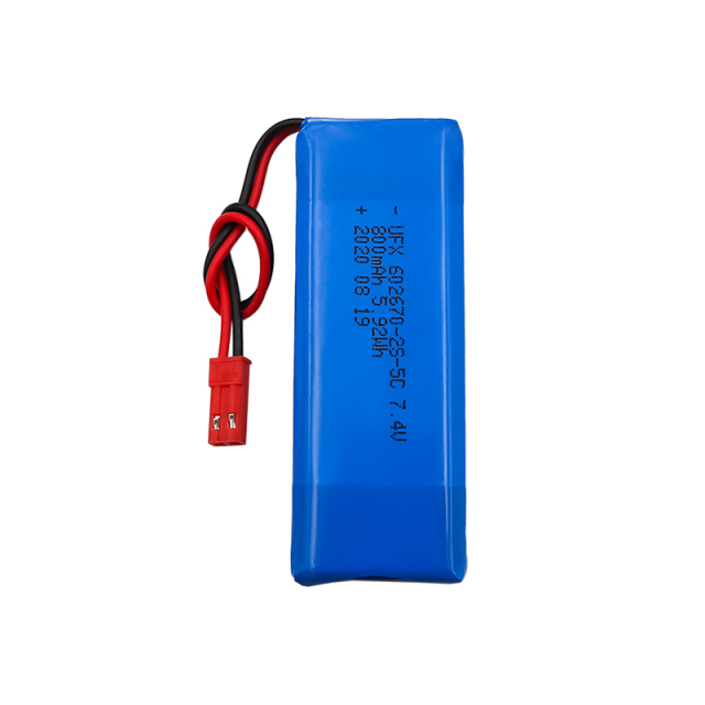 전문 리튬 이온 셀 공장 도매 조명 장치 배터리 UFX 602670-2S-5C 800mAh 7.4V 5C 방전 배터리 팩