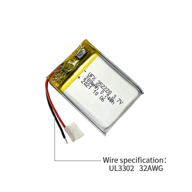 리튬 이온 폴리머 배터리 팩 전문 커스텀 LED 라이트 배터리 UFX 352228 200mAh 3.7V 소형 리폴리머 배터리