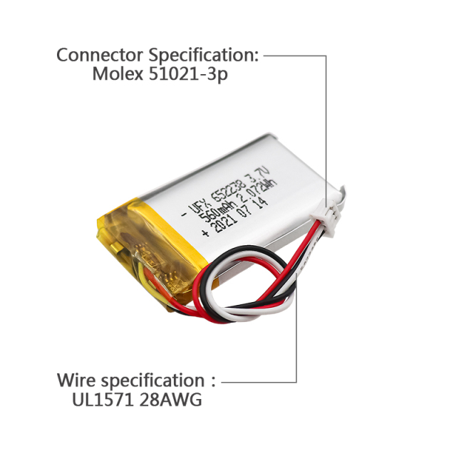China Lipo Cell Manufacturer Supply Fire Emergency Lights Batteries UFX 652238 560mAh 3.7V Li-ion Battery