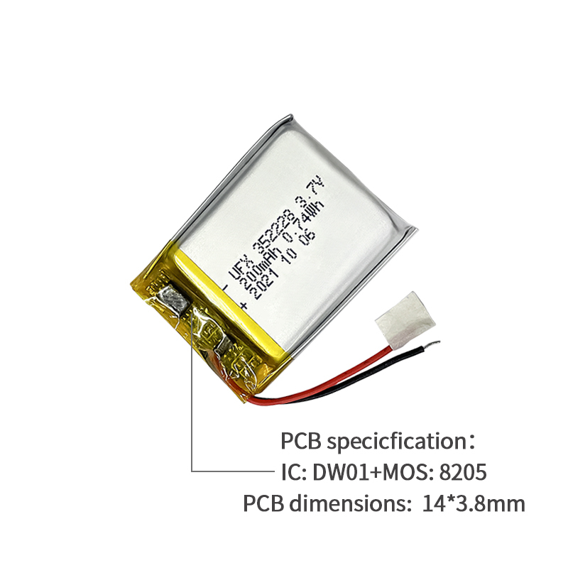 리튬 이온 폴리머 배터리 팩 전문 커스텀 LED 라이트 배터리 UFX 352228 200mAh 3.7V 소형 리폴리머 배터리