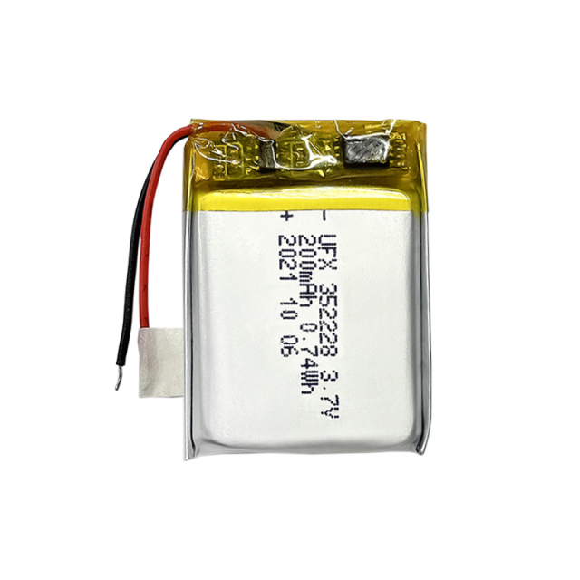 리튬 이온 폴리머 배터리 팩 전문 커스텀 LED 라이트 배터리 UFX 352228 200mAh 3.7V 소형 리폴리머 배터리