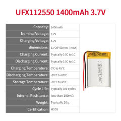 Li-ion Polymer Cell Factory Custom Smart Card Battery UFX 112550 1400mAh 3.7V Mini Li-polymer Battery