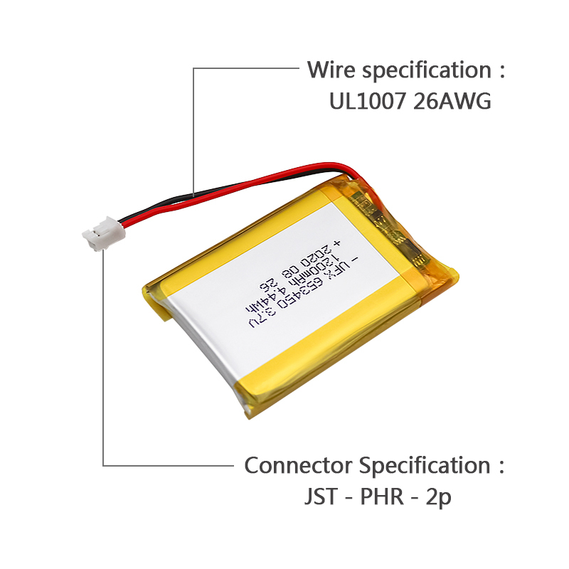 리튬 이온 폴리머 배터리 팩 맞춤형 충전식 배터리 UFX 653450 1200mAh 3.7V 충전식 리튬 폴리머 배터리 팩