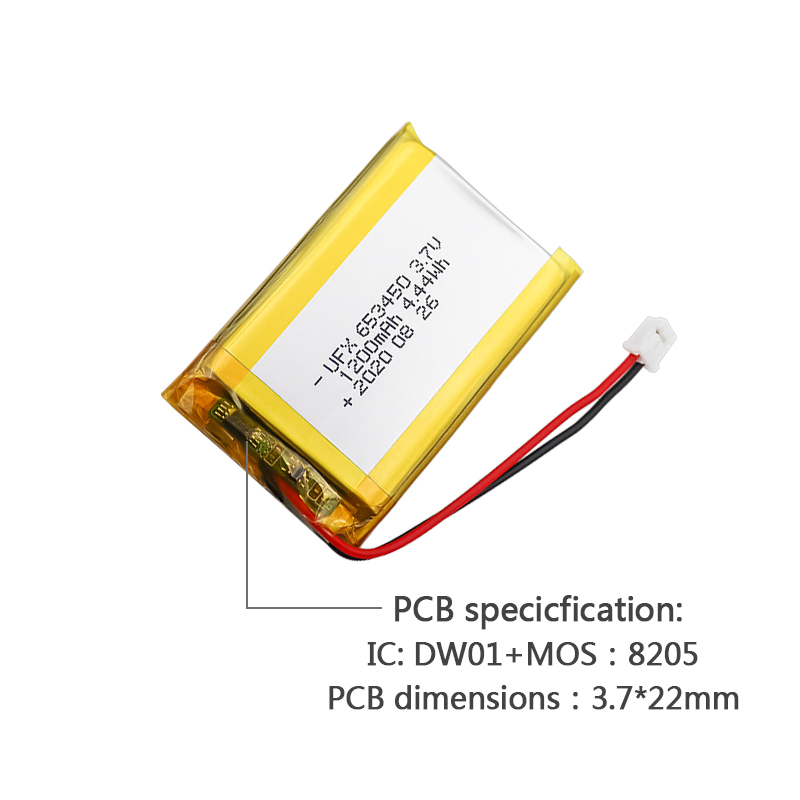 리튬 이온 폴리머 배터리 팩 맞춤형 충전식 배터리 UFX 653450 1200mAh 3.7V 충전식 리튬 폴리머 배터리 팩