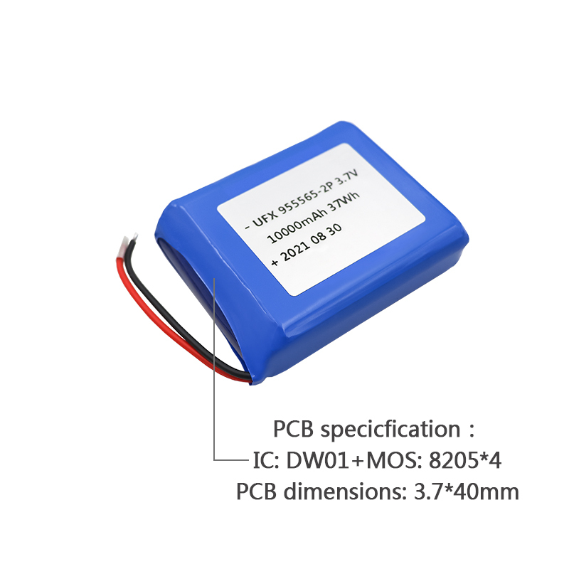 China Li-ion Battery Manufacturer OEM Heating Garment Battery UFX955565-2P 10000mAh 3.7V Safety Lipo Battery