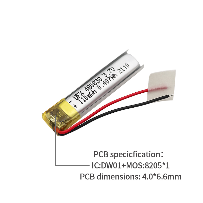 Li-polymer Cells Factory Supply Smart Wearable Device Battery UFX 480838 110mAh 3.7V Li-po Battery Pack