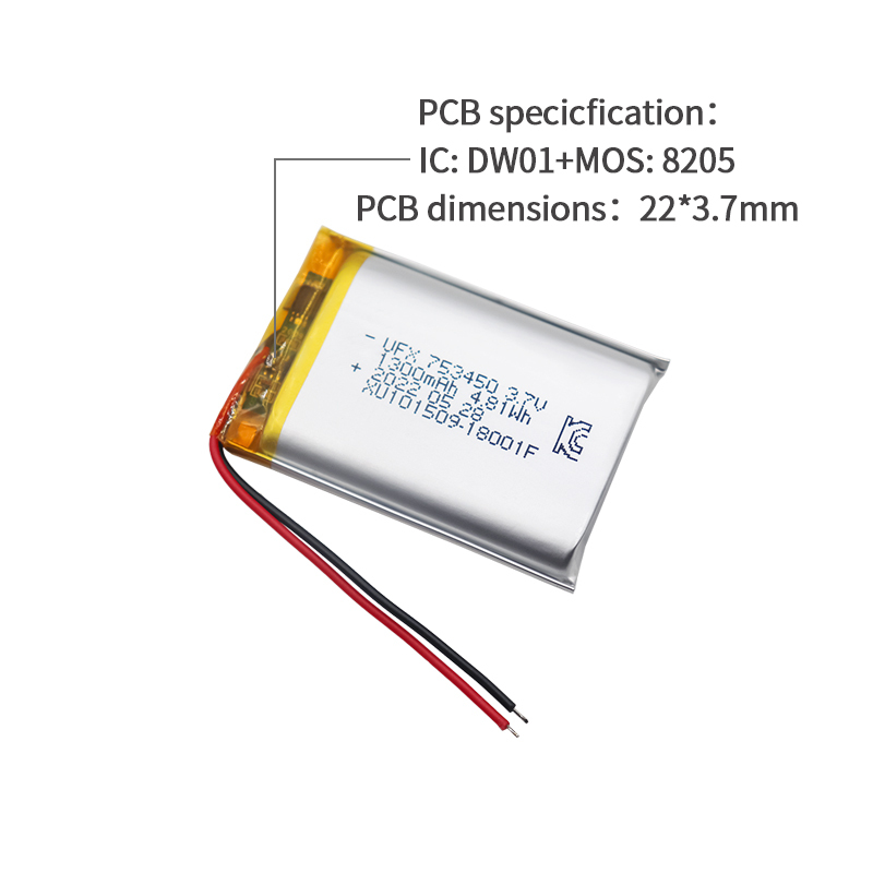 Li-ion Polymer Cell Factory Low Temperature Lithium battery UFX 753450 1300mAh 3.7V Mini Li-polymer Battery