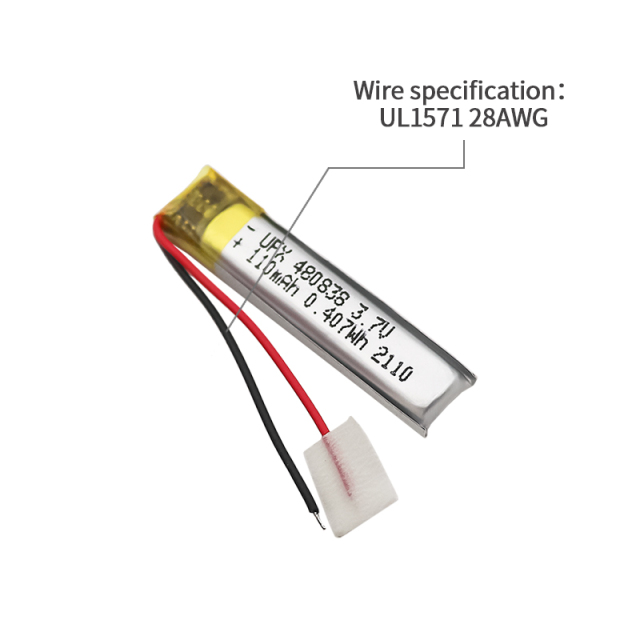 Li-polymer Cells Factory Supply Smart Wearable Device Battery UFX 480838 110mAh 3.7V Li-po Battery Pack