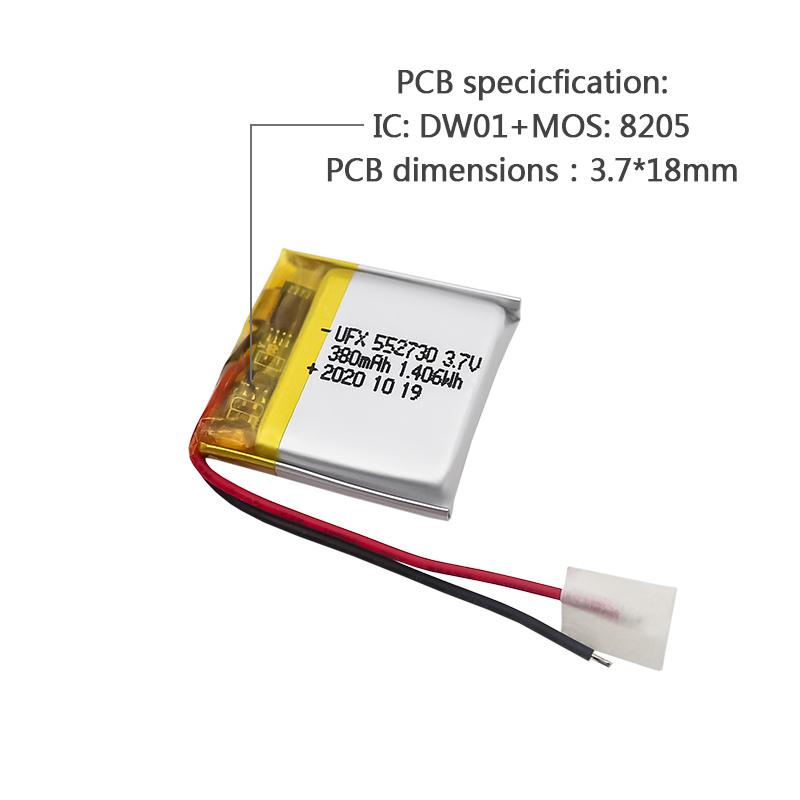 Professional Lithium-ion Cell Factory Wholesale Lithium-ion Battery UFX 552730 380mAh 3.7V Rechargeable Lithium-ion Battery