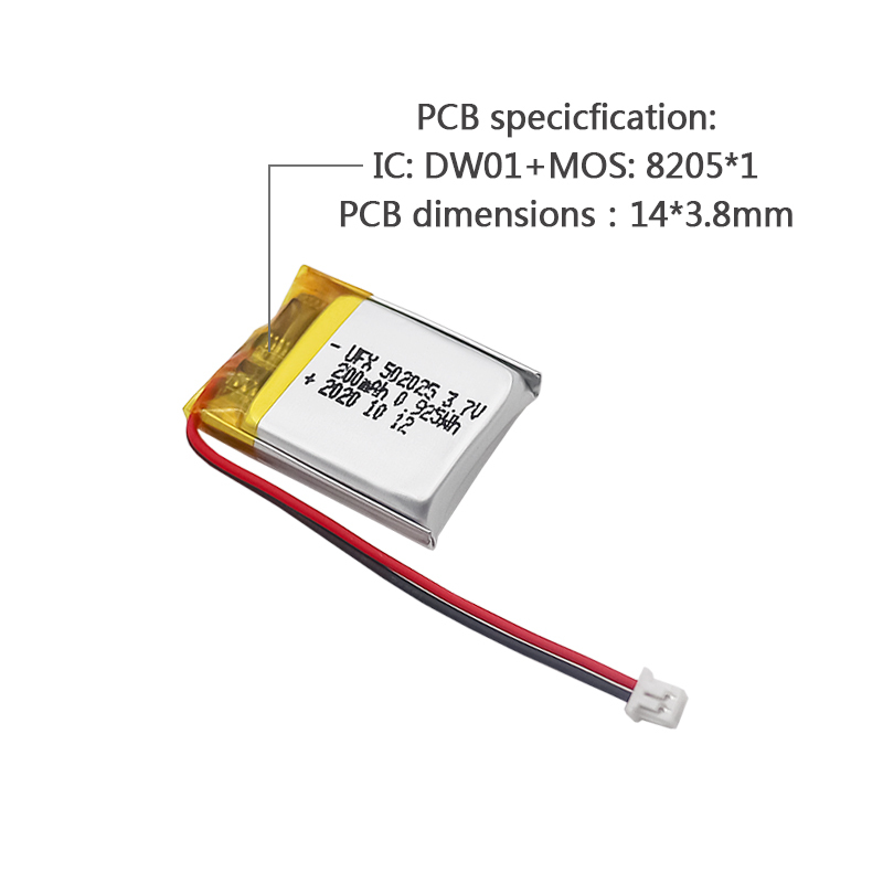 Lithium Ion Cell Factory Wholesale Lithium Polymer Batteries of Medical Device UFX 502025 200mAh 3.7V Li-ion Polymer Battery