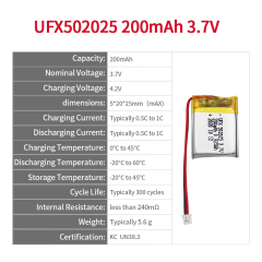 Lithium Ion Cell Factory Wholesale Lithium Polymer Batteries of Medical Device UFX 502025 200mAh 3.7V Li-ion Polymer Battery